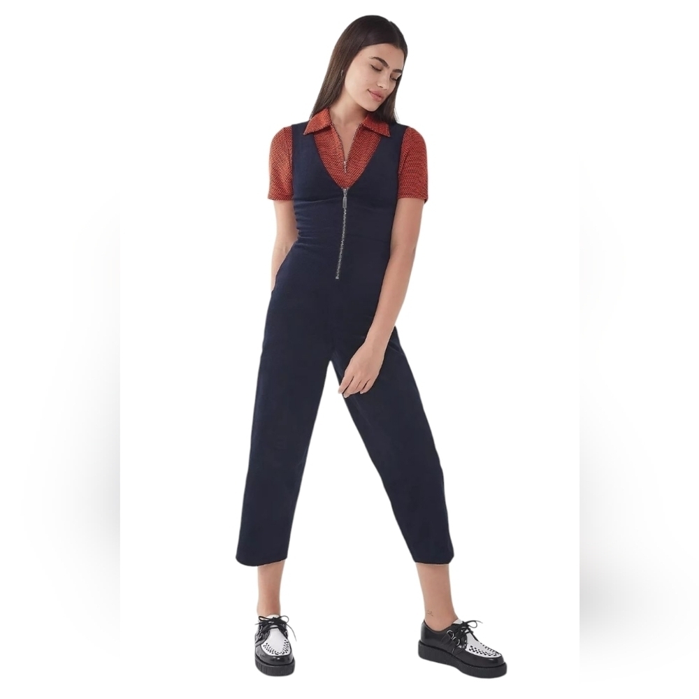BDG Urban Outfitters April Corduroy Zip-Front Jumpsuit Black Cropped size Small - Picture 9 of 11
